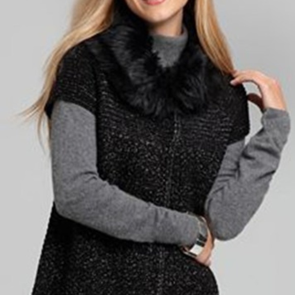NWT Macy's Style & co Black Vest Cardigan Fur New - Picture 3 of 3